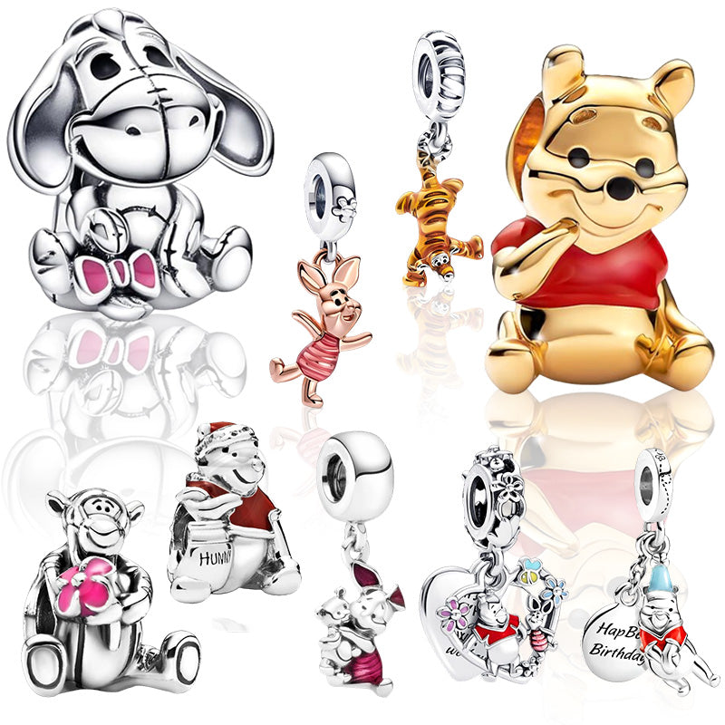 Winnie the Pooh Charm Beads Fit Original Snake Bracelet Necklace Beads For Diy 925 Sliver Jewelry Making Women Jewellery Gift For Girl Daughter