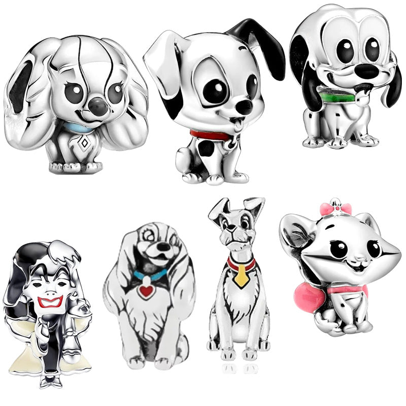 101 loyal dogs Miss and Tramp Mary Cat Charm Beads Fit Original Snake Bracelet Necklace Beads For Diy 925 Sliver Jewelry Making Women Jewellery Gift For Girl Daughter