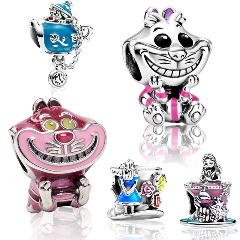 Alice in Wonderland Cheshire Cat Charm Beads Fit Original Snake Bracelet Necklace Beads For Diy 925 Sliver Jewelry Making Women Jewellery Gift For Girl Daughter