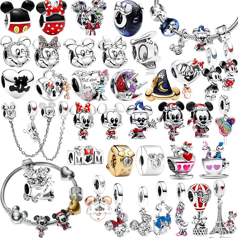 Minnie Mickey Donald Duck Charm Beads Pendant Fit Original Snake Silver Bracelet Necklace Beads For Diy Jewelry Women Gift